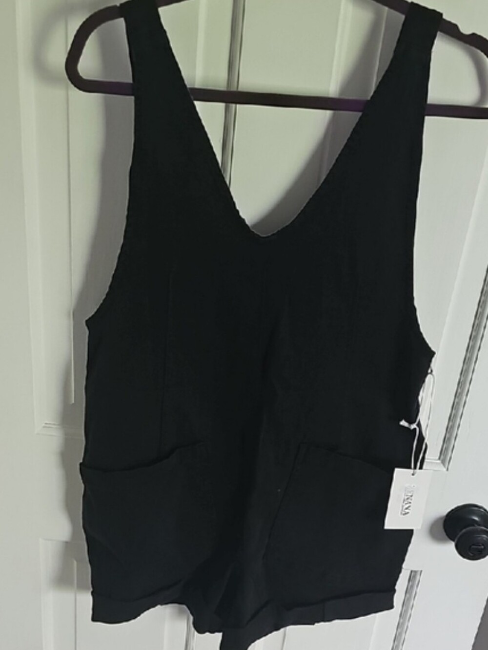 NWT Zenana Washed Black V-Neck Denim Romper Front Pockets - Picture 9 of 9